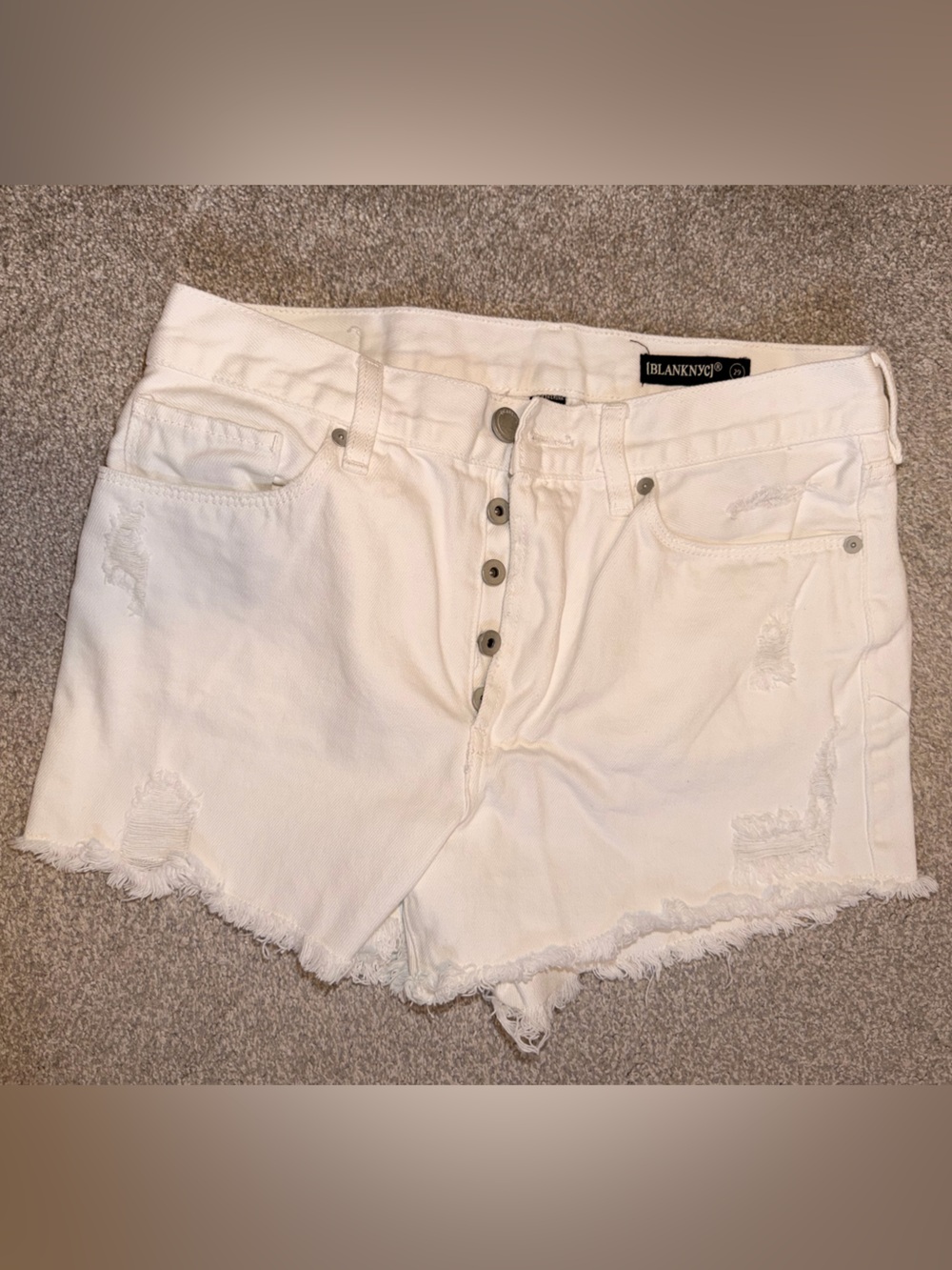 BLANKNYC White Distressed Denim high rise shorts  Frayed Hem Size 29